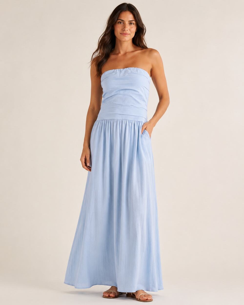 Universal Thread Light Blue Strapless Smocked Back Maxi Dress Size L
